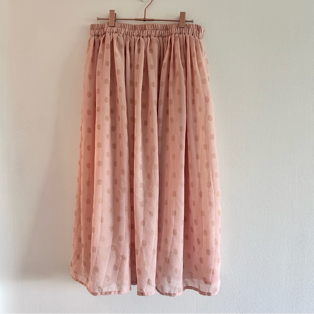 Elegant Soft Pink Polka Dot Full Ballerina-Like Skirt M